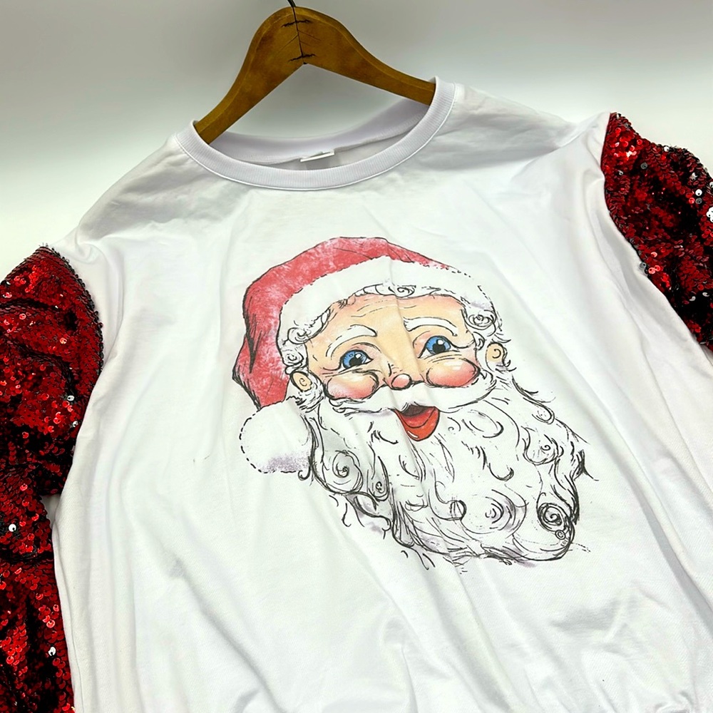 Red Sequin Long Sleeve Santa Sweatshirt XXL